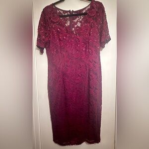 Adrianna Papell Burgundy Lace Embellished Dress